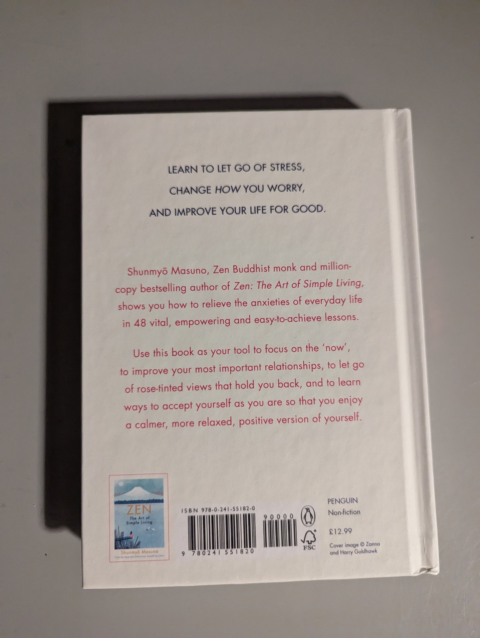 Back cover of Don’t Worry by Shunmyo Masuno, showcasing book synopsis and secondhand condition, available at PrelovedLibrary.co.uk